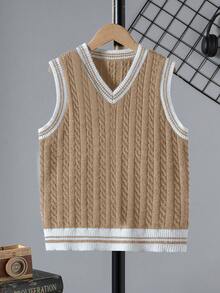 SHEIN Áo vest len cổ chữ V màu xanh hải quân cho bé trai tuổi teen, chất liệu mềm mại và thoải mái, phù hợp mặc hàng ngày, ngoài trời, du lịch, nghỉ mát, ở nhà, đi nhà trẻ. Áo vest len cổ chữ V màu nâu, áo vest len kiểu varsity, áo vest len dệt kim, áo vest họa tiết argyle, áo vest len dệt kim, áo vest nữ, áo vest cổ chữ V, áo vest không tay, áo vest len kiểu preppy. - Màu Khaki - Xem 3