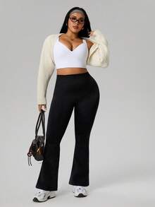 Rhythm Era Plus Size Women Seamless V-Back Flare Yoga Pants Women Flare Leggings Flare Workout Pants Black Yoga Pants Wide Leg Leggings - Black - View 2