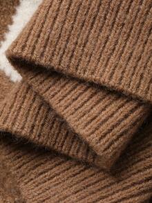 Dazy Plus Contrast Color Block Polo Collar Loose Diamond Plaid Casual Plus Size Pullover Sweater For Women, Autumn/Winter - Khaki - View 9