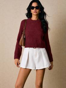 Poéselle 秋冬季女士时尚浪漫复古优雅简约百搭针织套头毛衣 - 紅色 - 查看 5