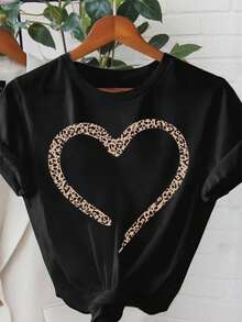 EMERY ROSE 女士心形图案印花圆领短袖休闲T恤夏季新年衣服图案T恤女上衣