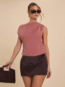 COSMINA Women's Elegant Asymmetric Ruched Fitted Blouse, Versatile For Commute And Office Wear, All Season - Red Violet - View 6