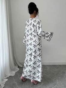 Yasmyna 女士雪纺蝴蝶结印花宽松长袖阿拉伯连衣裙 - 黑色 - 查看 2