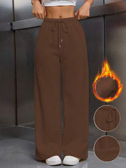 EMERY ROSE Pantalones holgados con cintura elástica y cordón, forrados térmicamente