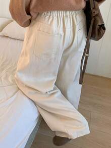 Dazy Plus Fashionable Casual Versatile Light-Colored Washed Plain Loose Straight-Leg Long Jeans, All Season - Beige - View 2