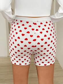 SHEIN Shorts informales de maternidad con cintura elástica y estampado de corazones - Rojo y blanco - Ver 2