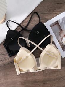 2件套内衣睡衣 女士纯色网纱拼接深V领可调节肩带多功能露背文胸 - 彩色 - 查看 7