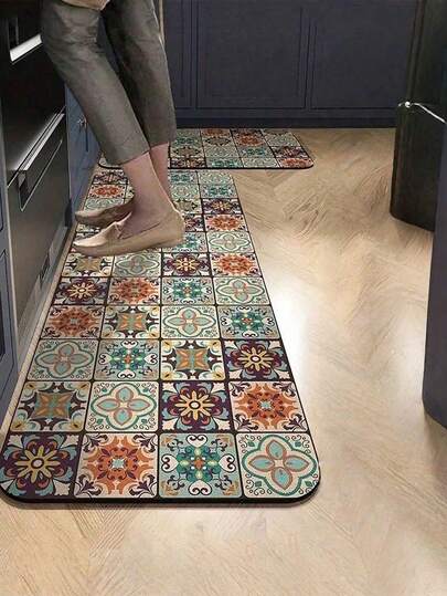 1 قطعة/2 قطعة سجادة أرضية مطبخ من الأرض الحجرية ذات نمط زهري عتيق لعيد الحب، حفلات الزفاف، عيد الميلاد، المطبخ، ديكور المطبخ، ديكور المنزل
