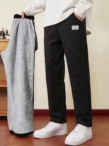 SHEIN بنطلون كاجوال مستقيم الساق مبطن حراريًا للمراهقين، مريح وقابل للتنوع، قماش ناعم، مناسب للارتداء اليومي، المدرسة، الخروجات، الأنشطة الخارجية، الخريف/الشتاء - رمادي - مشاهدة 1