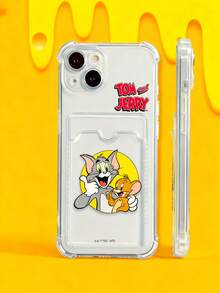 TOM & JERRY X SHEIN Cartoon Card Holder Clear Phone Case, Shockproof Protective Cover With Card Slot Compatible With IPhone - Multicolor - View 3