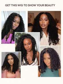 13x4蕾丝前额预剪预漂预拔卷发质感高级真发抽绳假发，发尾采用手指卷曲设计，佩戴舒适透气，自然黑色，适合所有头围，透明蕾丝，100%真人发，可染色，女士前额假发 - SNatural - 查看 7