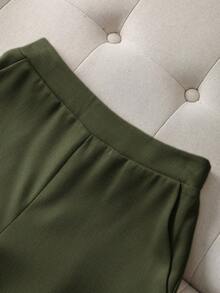 Franclia Elegant Solid-Color Rose Gold 3d Buttons Round-Neck Long-Sleeved Two Pieces Set For Ladies - Army Green - View 6
