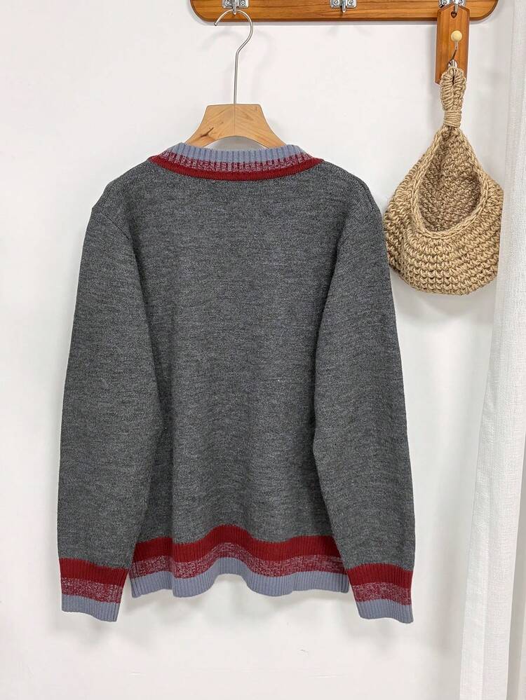 Women's Business Casual Contrast Color Long Sleeve Knitted Cardigan