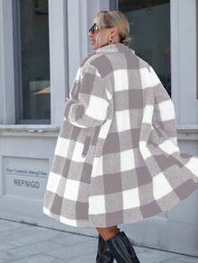 SHEIN Clasi Plaid Lapel Collar Fashionable Drop Shoulder Long Sleeve Versatile Winter Coat - Multicolor - View 2