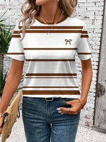 EMERY ROSE Luźna, minimalistyczna koszulka damska z okrągłym dekoltem i krótkim rękawem