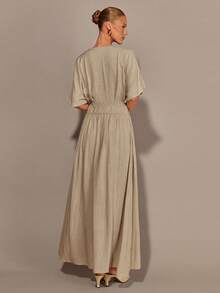 COSMINA Vestido de mujer de cuello en V profundo y manga corta, versátil para la oficina, el transporte y el uso diario, para todas las estaciones