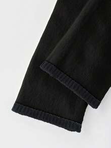 SHEIN Franclia 法式优雅方领弹力修身长袖针织衫，撞色滚边泡泡袖可爱针织上衣，适合日常穿着，荷叶边下摆针织衫，适合秋冬季节，乡村风格女式上衣，优雅女士毛衣，圣诞套头毛衣，女士冬季针织衫 - 黑色 - 查看 4