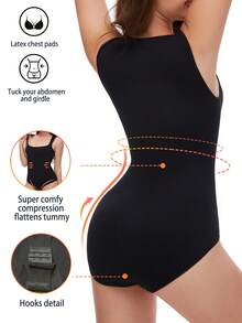 NudeFit 1pc Women Seamless Bodysuit With Tummy Control, Wide Strap, Shapewear - Black - View 2