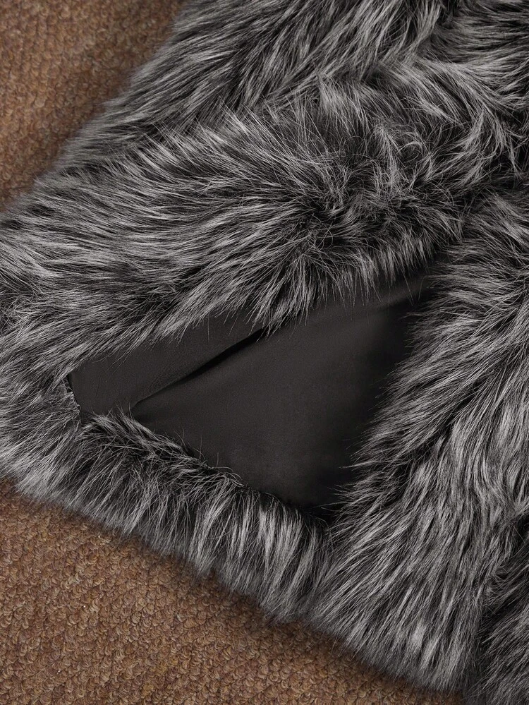 Vintage High-End Ombre Gray Faux Fur Collar Women Jacket, Autumn/Winter