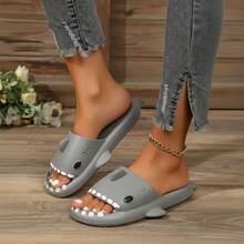 EVA Diseño de Tiburón Punta Abierta Suela Gruesa Antideslizante Casual Hogar Verano - Gris - Ver 3