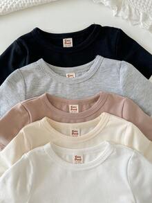 Cozy Pixies 5件套男婴纯色柔软针织圆领短袖连体衣套装 - 彩色 - 查看 5