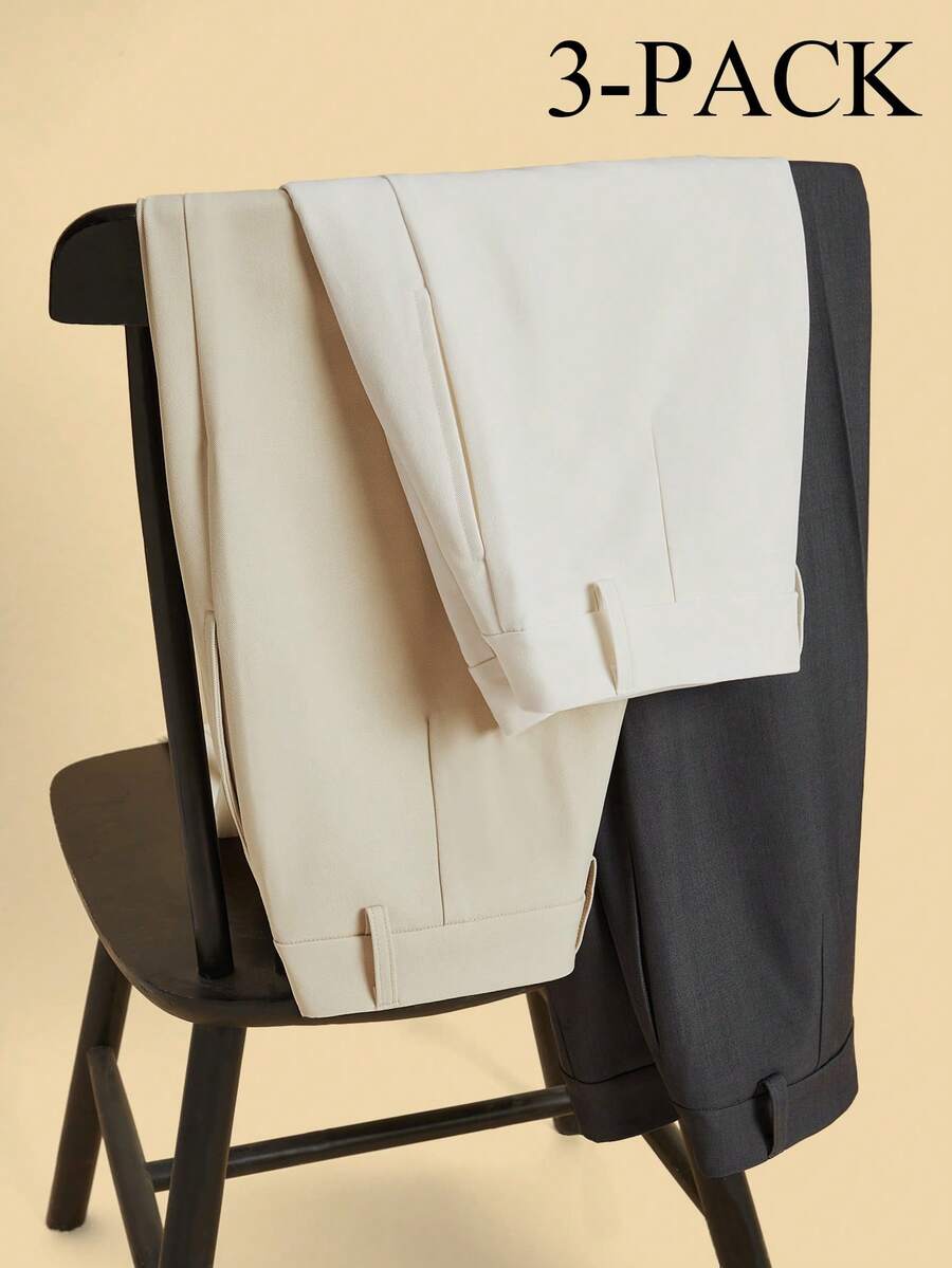 Anewsta 3 pares de pantalones elegantes y modernos de talle alto en beige, albaricoque y marrón, conjunto de atuendos para vacaciones, Año Nuevo, primavera/verano para mujeres - Multicolor - Ver 1