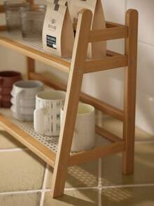 Cirelle 1pc-Narrow Mug Holder Countertop, Wicker-Look Tea And Coffee Bar Station Organizer, Bamboo Matcha Stand, Cup Display Shelf, Condiment Storage Rack For Kitchen Counter Cabinet, 2 Tier