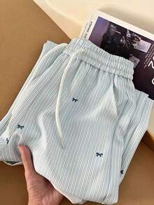 GlowEve Bow Tie & Striped Print Drawstring Waist Pockets Casual Sweatpants - Multicolor - View 4