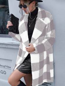 SHEIN Clasi Plaid Lapel Collar Fashionable Drop Shoulder Long Sleeve Versatile Winter Coat - Multicolor - View 3