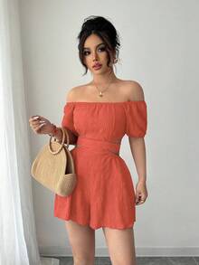 Rafferiza 休闲女式休闲度假露肩蝴蝶结露背连体裤 - 西瓜粉 - 查看 3