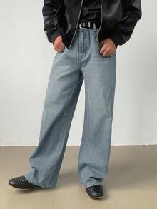 DAZY 男士秋季做旧洗水深蓝色牛仔裤 - 藍色 - 查看 4