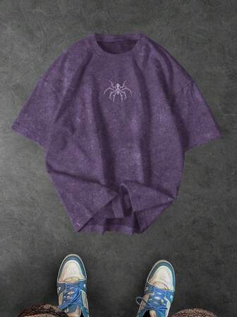 Sport MetroGents Men's Spider Print Loose Fit Round Neck Short Sleeve Sports T-Shirt