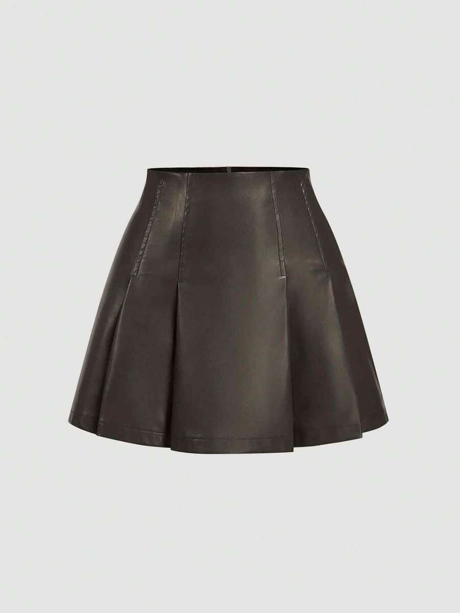 SHEIN MOD Chân váy mini màu nâu xếp ly đơn giản đa năng dành cho nữ - Cà phê nâu - Xem 1