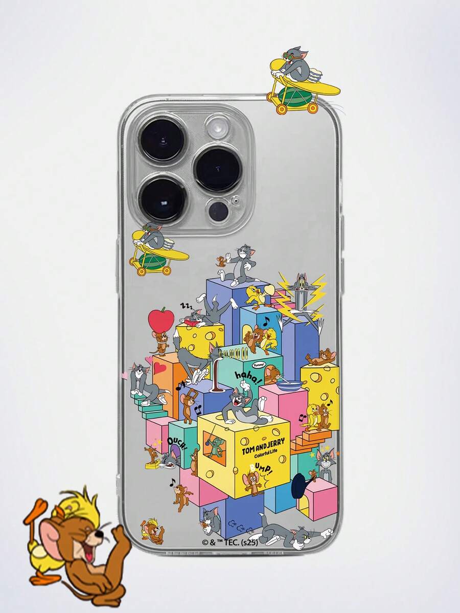 TOM & JERRY X SHEIN 1 Stück Katze und Maus Cartoon Co-Branded hochwertiges Handyhülle, einfaches Weiß, präzise Löcher Anti-Drop Modisches Design, Halloween und Weihnachten Geschenkidee kompatibel mit iPhone 17/16/15/14/13/12/11 und Galaxy S25/24/23 - Transparent - Übersicht 1