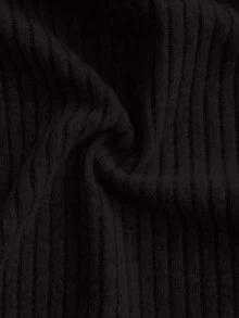 Lazeform Soft Rib Knit Ruffle Trim Front Button Decor Romantic Elegant Loungewear Casual Plus Size Pajama Set - Black - View 3