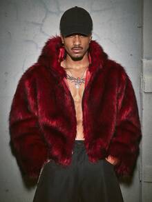AXEPEAK Men's Graphic Red Hooded Long Sleeve Casual Faux Fur
