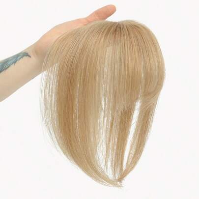 刘海发夹 8 英寸假发片 女士真人发 360° 3D 覆盖 真发假发片 带刘海 直发假发片 夹式刘海