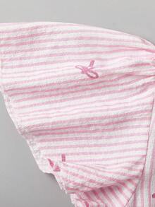 SHEIN ChillGRL Streecool Tween Girl Girls Casual Fashionable Everyday Ruffle Shoulder Bow Tie Waist Striped Jumpsuit, Spring/Summer - Pink - View 5