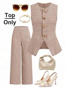 Ellevyn 贝壳星形纽扣无袖优雅衬衫 - 粉色 - 查看 1