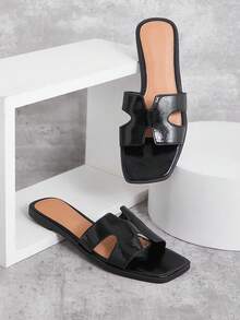 SHUZIA Giày sandal đế bệt hở mũi hở quai chữ H cho nữ - Đa năng & Thoải mái - màu đen - Xem 2
