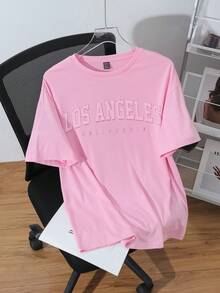 SHEIN EZwear Áo thun tay ngắn cổ tròn in khẩu hiệu tiếng Anh 3D cỡ lớn dành cho nữ - Màu Hồng baby - Xem 7