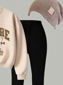 Bộ 2 quần nỉ và quần legging họa tiết da báo, chữ cái tiếng Anh và hình thỏ dễ thương cho bé gái, trang phục thu/đông - Nhiều màu - Xem 4