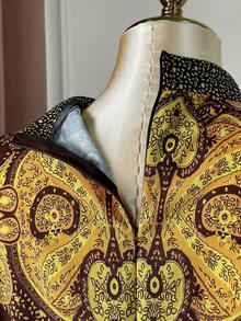 Rometta Plus Size Women 1-Piece Elegant Vacation Style Printed Mock Neck Flare Sleeve Slim Fit Dress (Woe Is Me Vibes) (Wednesday Aesthetic)