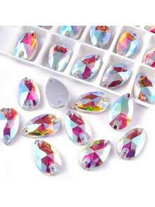 Slim Water Drop Shape Glass Multi Colors Shape Shiny Handmade Sewing Crystal Hand Sewn Rhinestone Decoration Beads Flat Back With Holes Gems DIY Accessories Sew On Stones Strass For Decorating Clothes, Dress, Bags, Shoes, Brooches, Earrings, Handicrafts