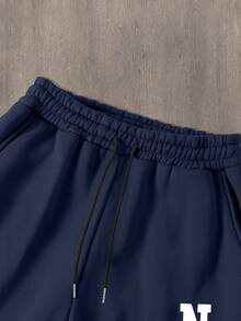 Manfinity Homme 2 pezzi Set di felpa e pantaloni casual con stampa lettera NY, stile minimalista, adatto per pendolari, autunno/inverno - Multicolore - Visualizzare 4