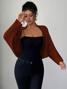 Elenzga Áo khoác cardigan tay cánh dơi cho nữ, đa năng, thanh lịch, thích hợp cho kỳ nghỉ, ngày lễ, thương hiệu cao cấp, áo len dệt kim - Gỗ đỏ - Xem 4