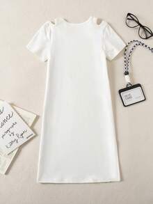 SHEIN Rochie lungă fără mâneci, cu imprimeu color block, pentru fete - Multicolor - Vizualizare 2