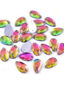 Slim Water Drop Shape Glass Multi Colors Shape Shiny Handmade Sewing Crystal Hand Sewn Rhinestone Decoration Beads Flat Back With Holes Gems DIY Accessories Sew On Stones Strass For Decorating Clothes, Dress, Bags, Shoes, Brooches, Earrings, Handicrafts