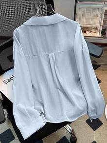 SHEIN Women's Casual Long Sleeve Vest 2 In 1 Shirt - Baby Blue - View 2