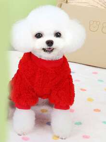 PETSIN Cuddly Thick Pet Jumpsuit – Cute Four-Legged Fleece Pajamas For Small Dogs & Cats, Cozy Autumn/Winter Outfit For Play And Relaxation - Red - View 5